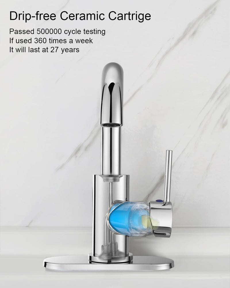 RKF Single-Handle Swivel Spout Bathroom Sink Faucet with Pop-up Drain with Overflow and Supply Hose,Bar Sink Faucet,Small Kitchen Faucet Tap,Chrome Polished,BF3501P-CP2 - Image 5